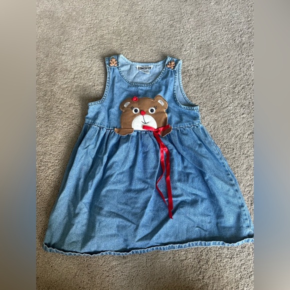 Vtg bear overall denim jean dress 6 - Picture 1 of 5